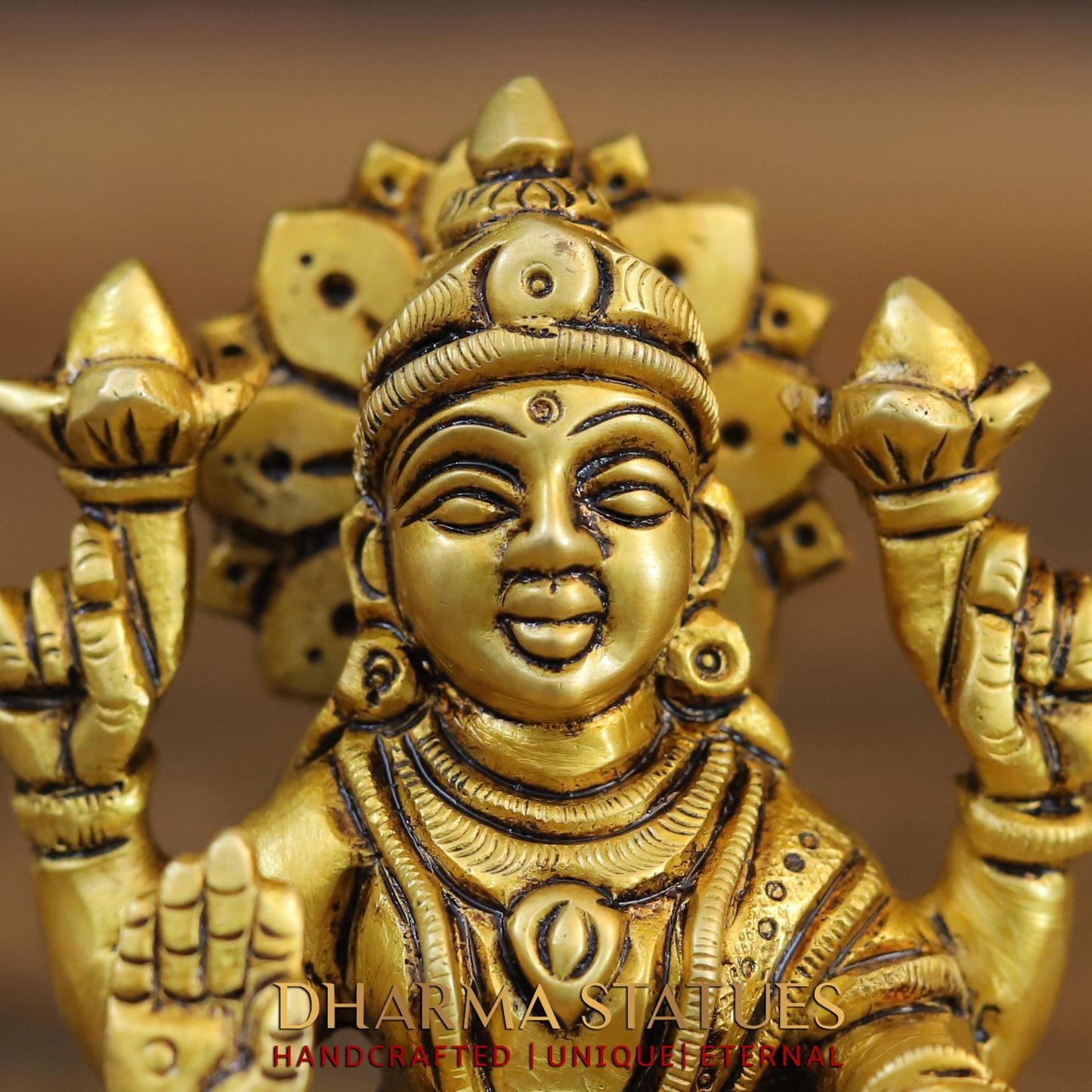 Brass Lakshmi seated in Blessing Posture, Golden Finish, 4"