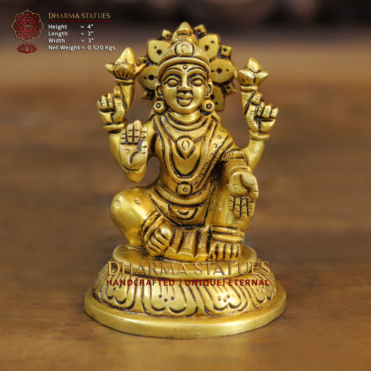 Brass Lakshmi seated in Blessing Posture, Golden Finish, 4"