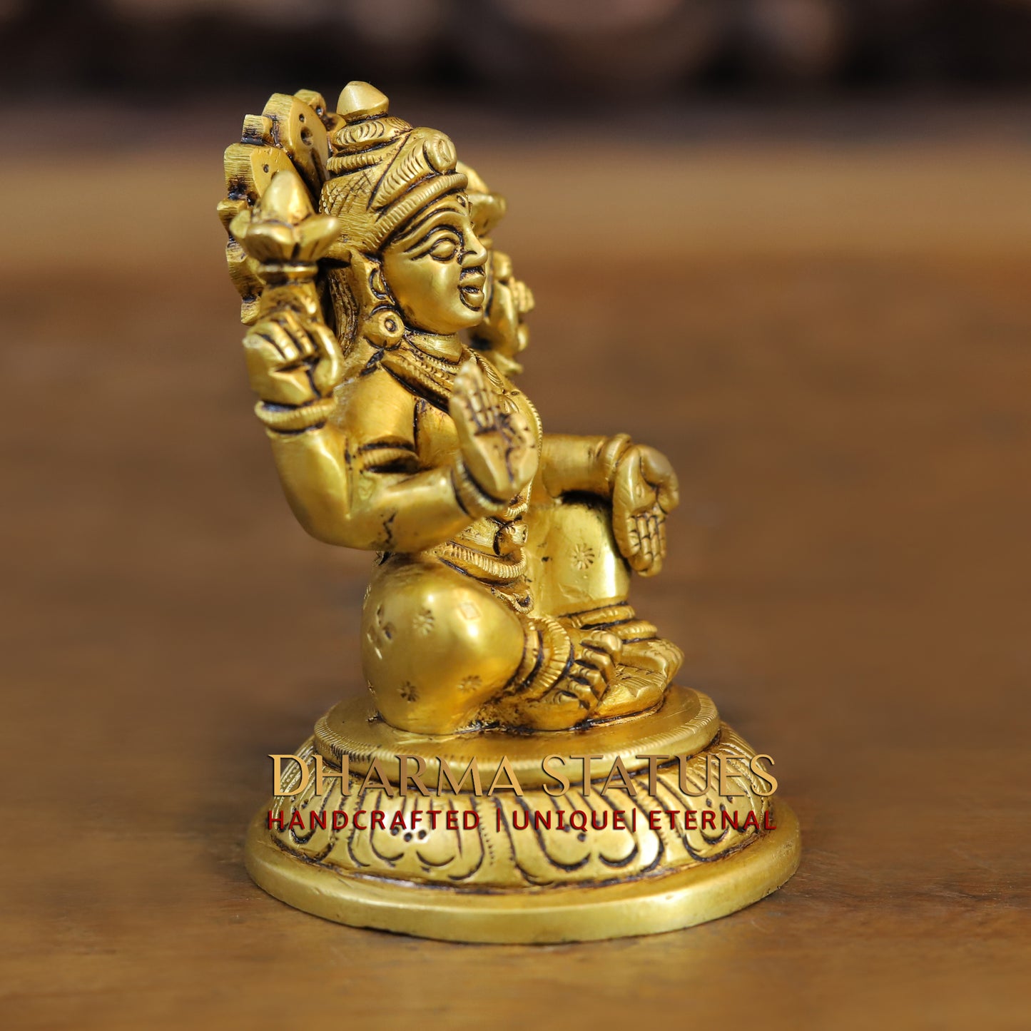 Brass Lakshmi seated in Blessing Posture, Golden Finish, 4"