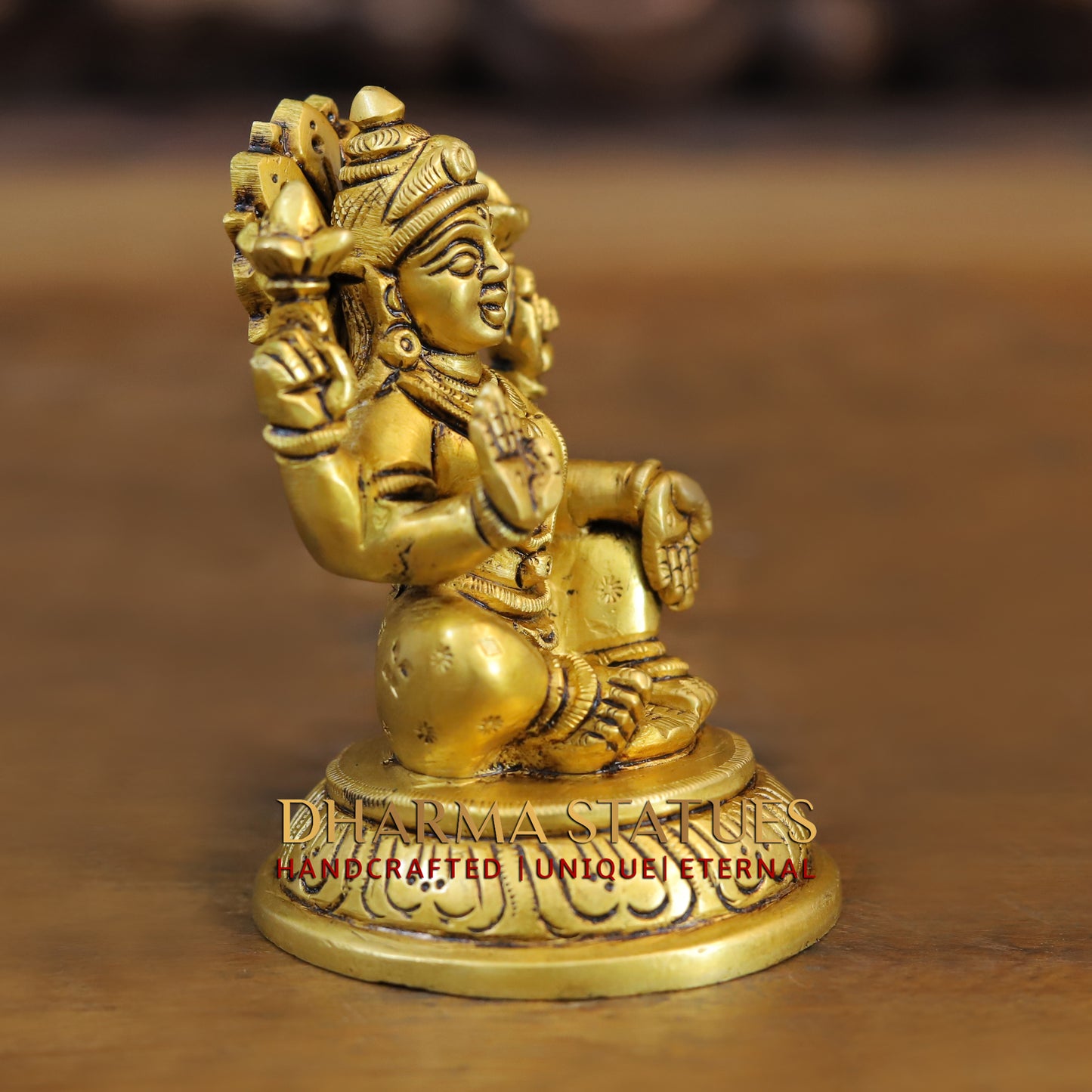Brass Ganesh & Lakshmi seated in Blessing Posture, Golden Finish, 4"