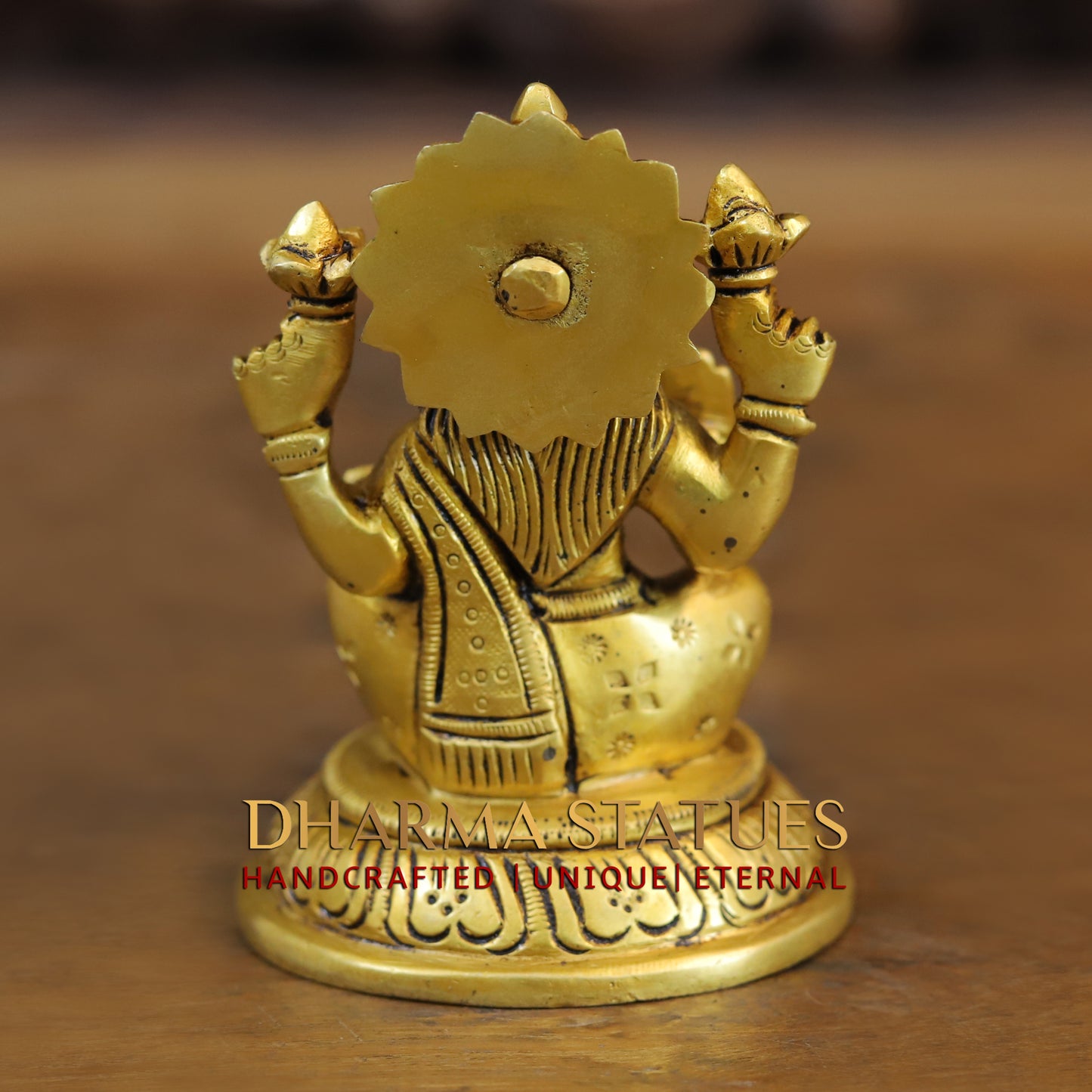 Brass Lakshmi seated in Blessing Posture, Golden Finish, 4"