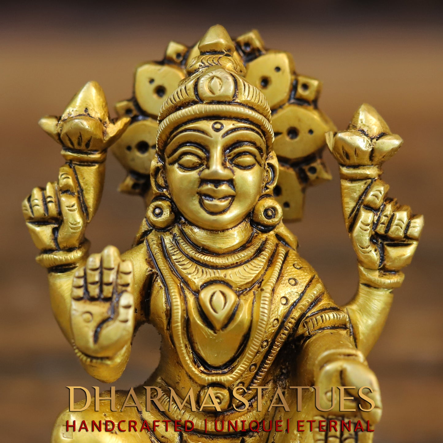 Brass Ganesh & Lakshmi seated in Blessing Posture, Golden Finish, 4"