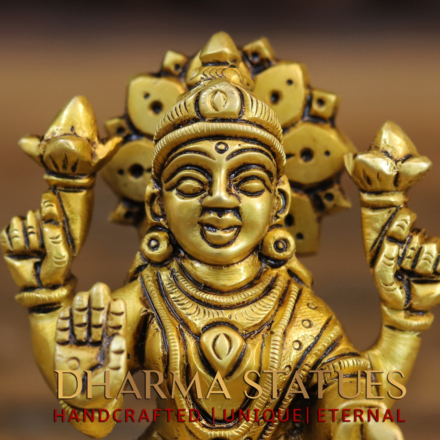 Brass Lakshmi seated in Blessing Posture, Golden Finish, 4"