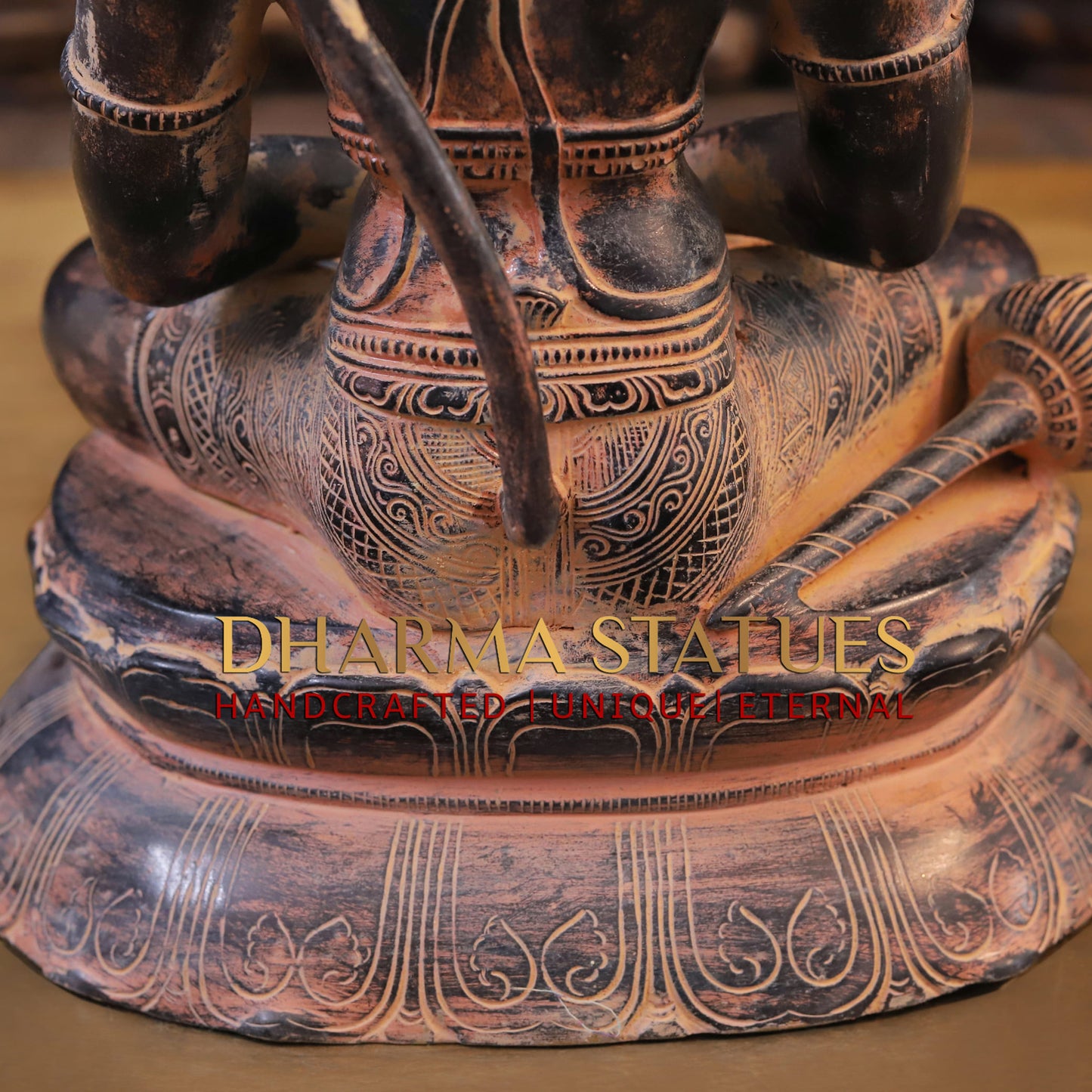 Brass Hanuman Statue in Meditative Pose - Orange Patina Finish, 16"