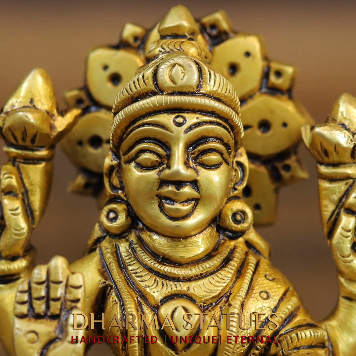 Brass Ganesh & Lakshmi seated in Blessing Posture, Golden Finish, 4"