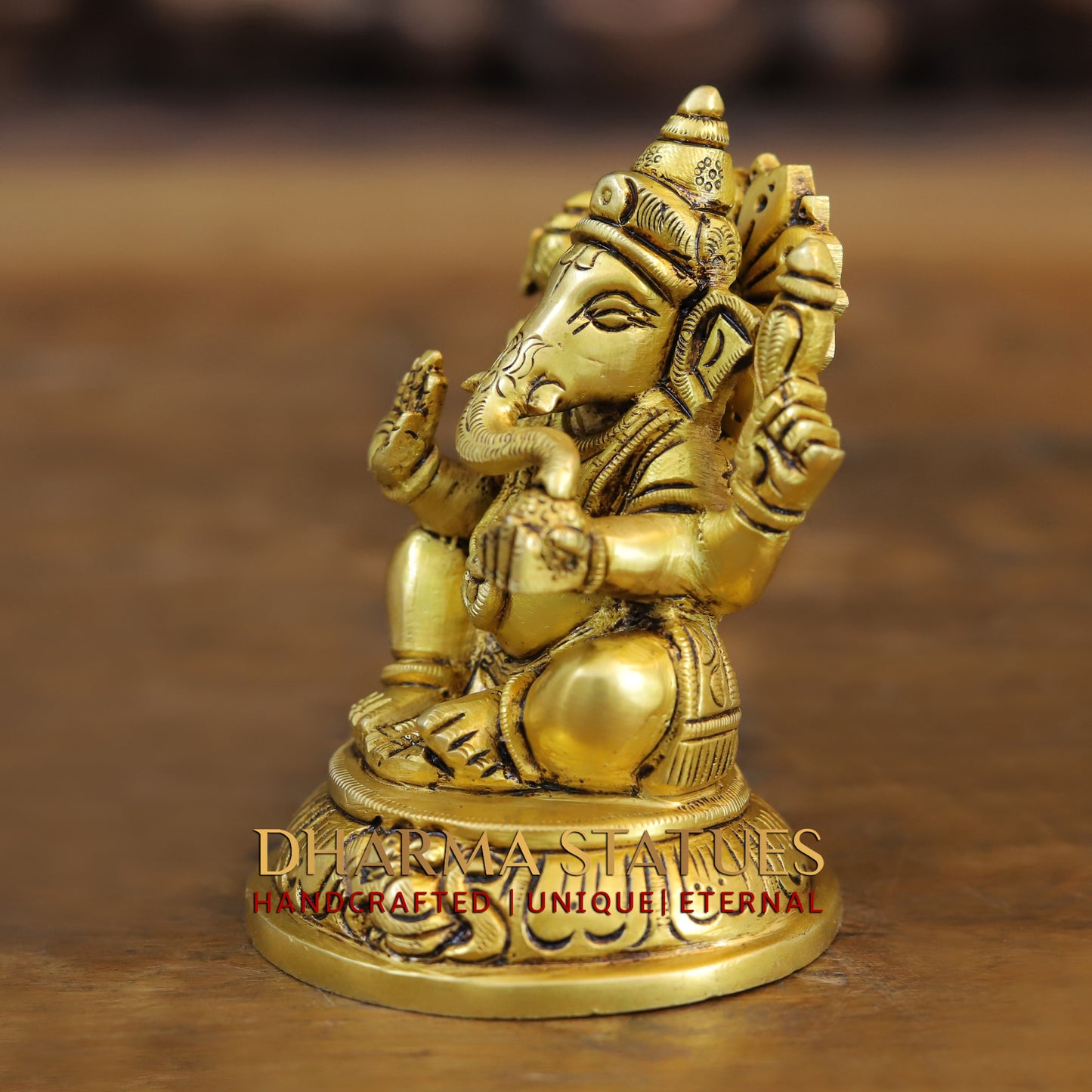 Brass Ganesh & Lakshmi seated in Blessing Posture, Golden Finish, 4"