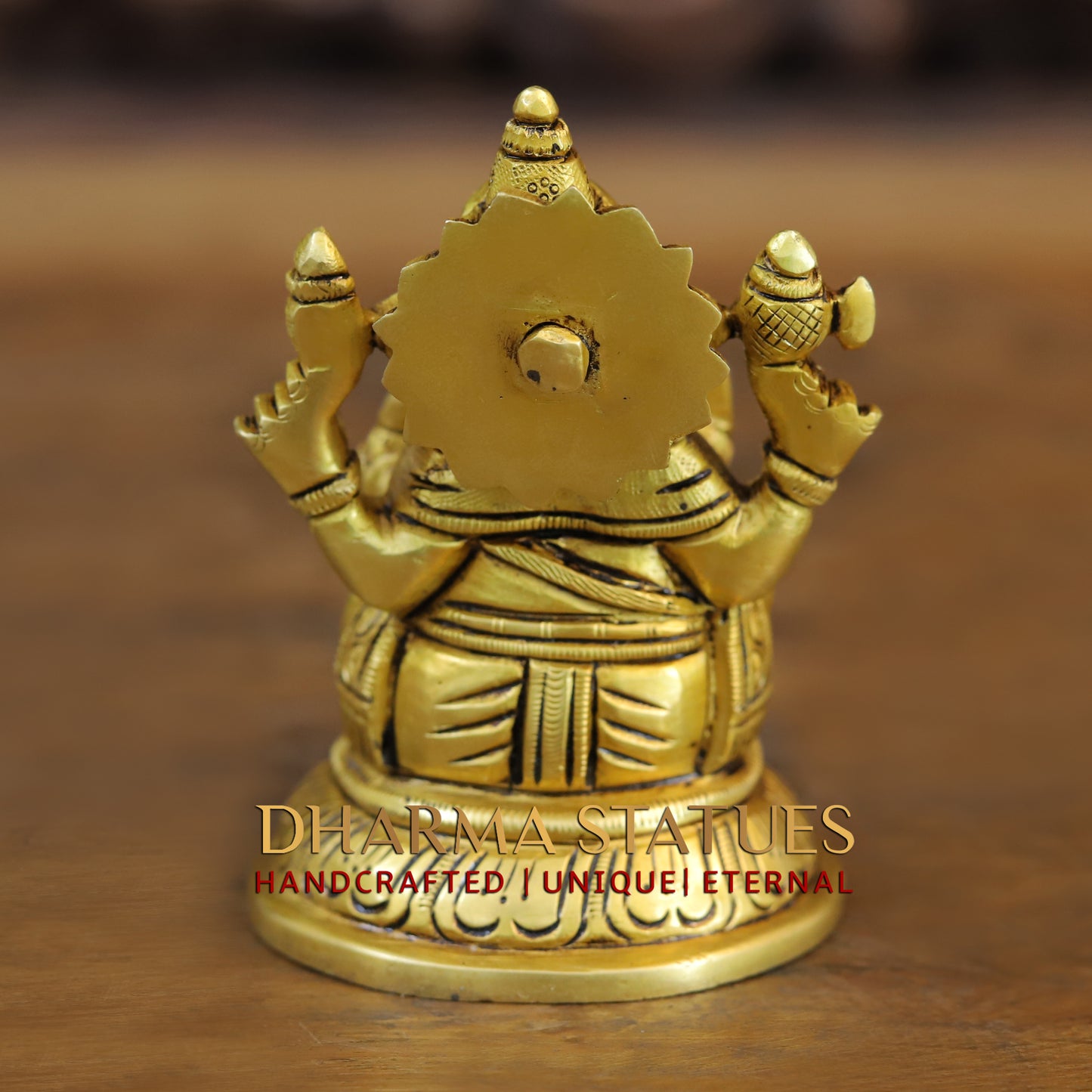 Brass Ganesh seated in Blessing Posture, Golden Finish, 4"