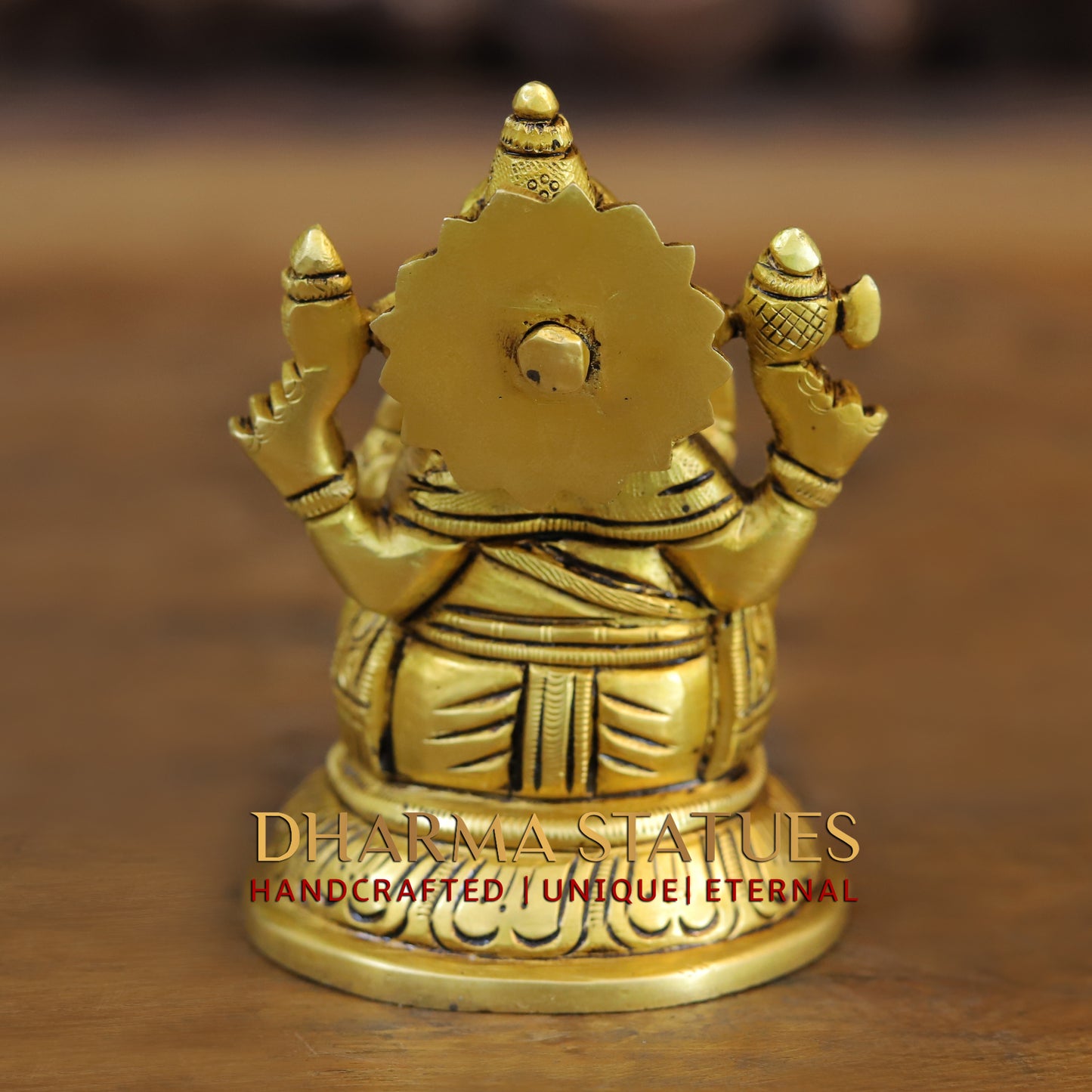 Brass Ganesh & Lakshmi seated in Blessing Posture, Golden Finish, 4"