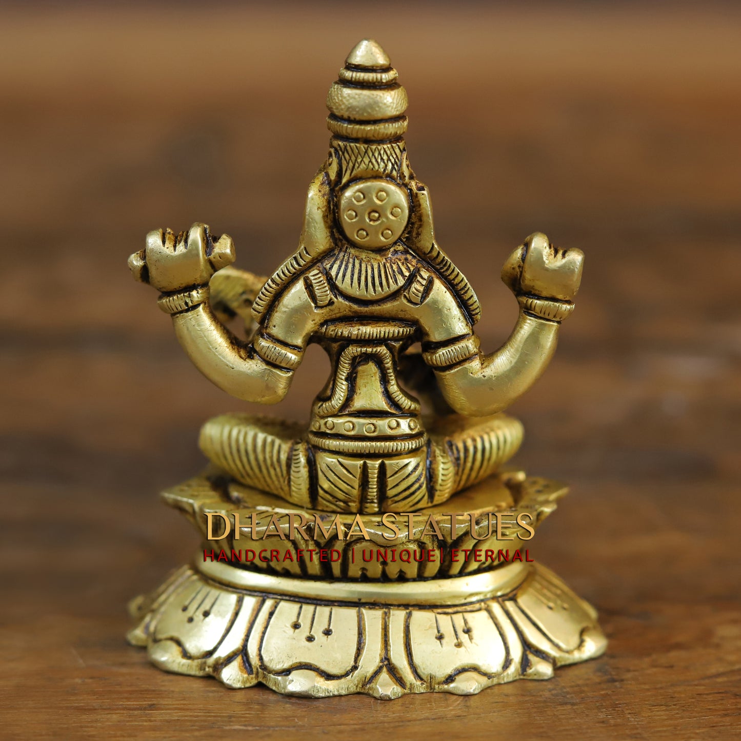 Brass Saraswati seated, Golden Finish, 3.5"