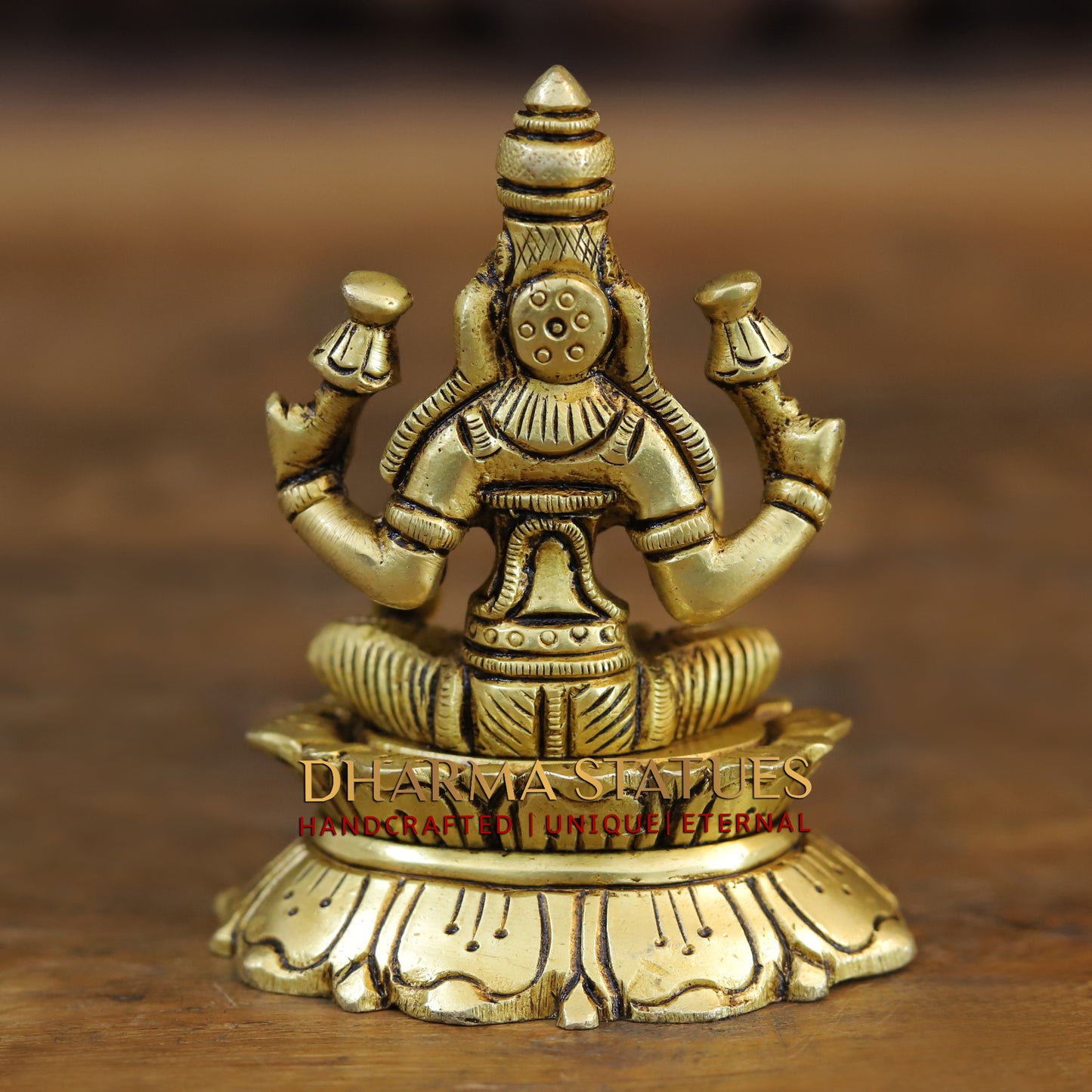 Brass Lakshmi seated in Blessing Posture, Golden Finish, 3.5"