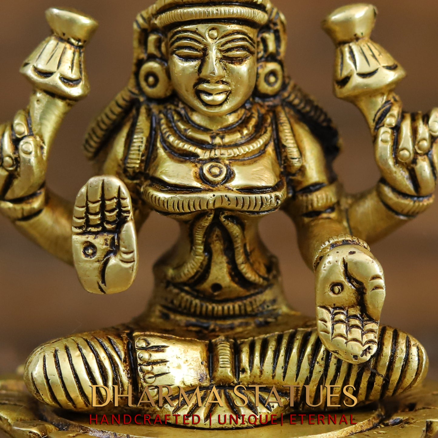 Brass Lakshmi seated in Blessing Posture, Golden Finish, 3.5"