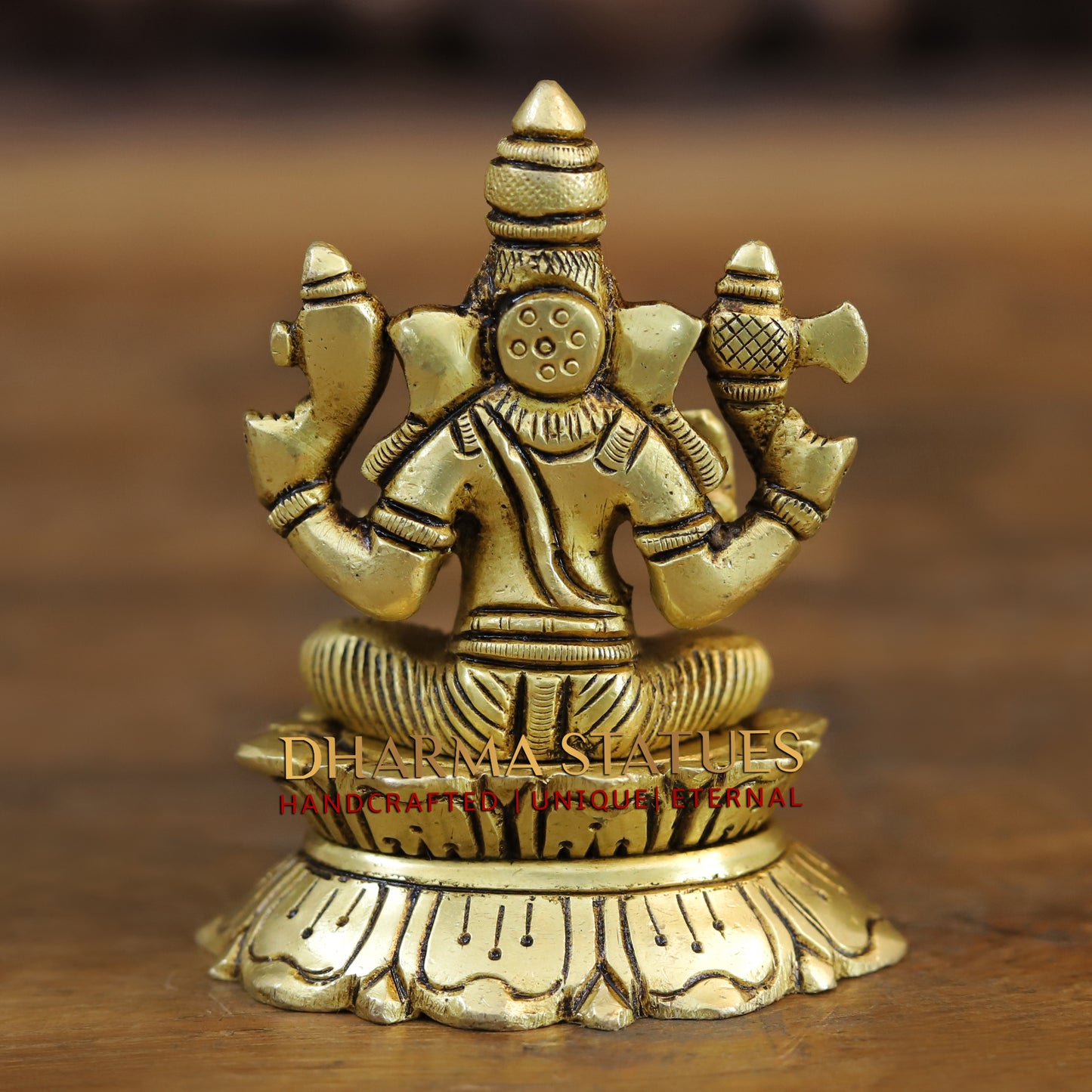 Brass Ganesh seated in Blessing Posture, Golden Finish, 3.5"