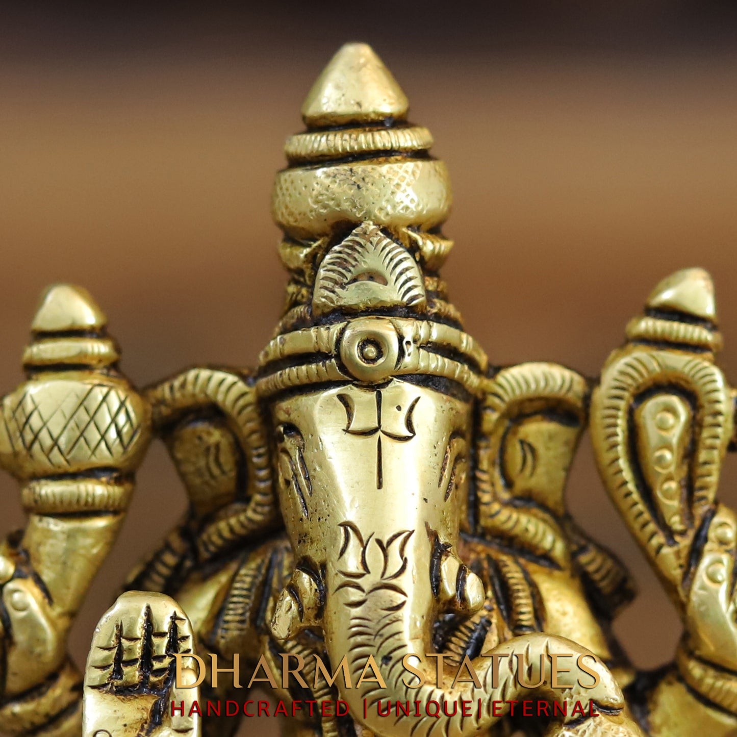 Brass Ganesh seated in Blessing Posture, Golden Finish, 3.5"