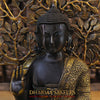 Brass Buddha Statue, Sitting under tree, Black Patina & Gold Finish 26"