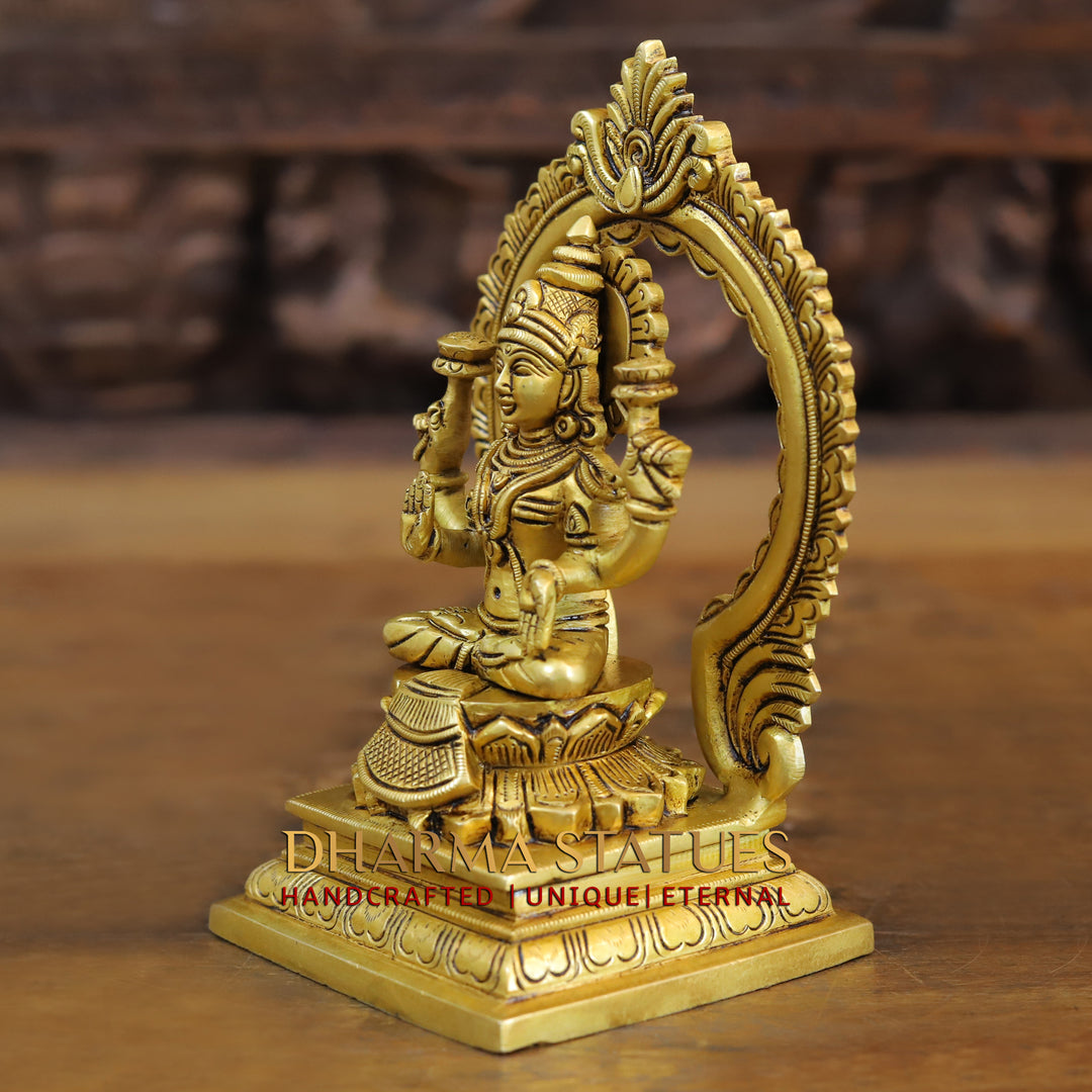 Brass Ganesh Laxmi, Seated on Carved Throne, Radiating Divine Wealth, Gold Finish, 7.5"