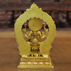 Brass Ganesh Laxmi, Seated on Carved Throne, Radiating Divine Wealth, Gold Finish, 7.5"