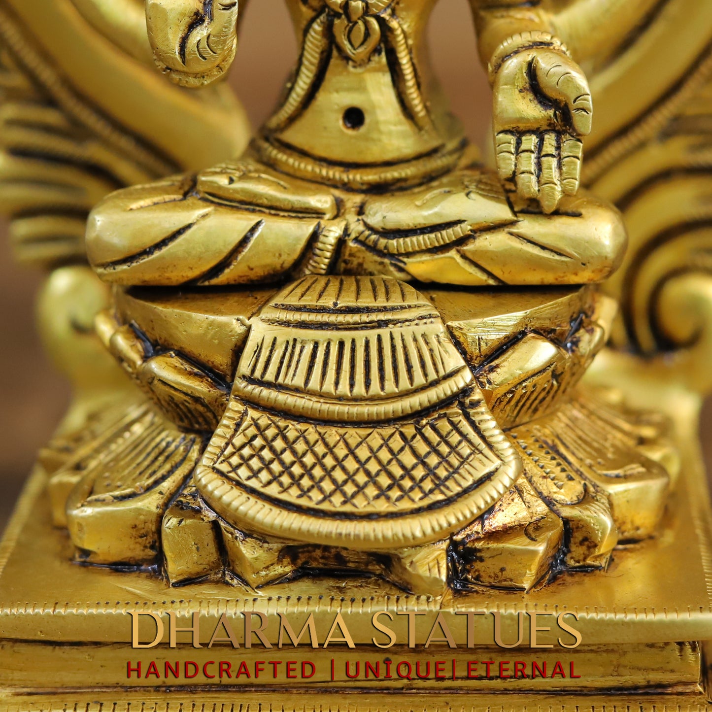 Brass Lakshmi seated with Frame, Golden Finish, 7.5"