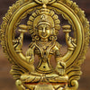 Brass Ganesh Laxmi, Seated on Carved Throne, Radiating Divine Wealth, Gold Finish, 7.5"