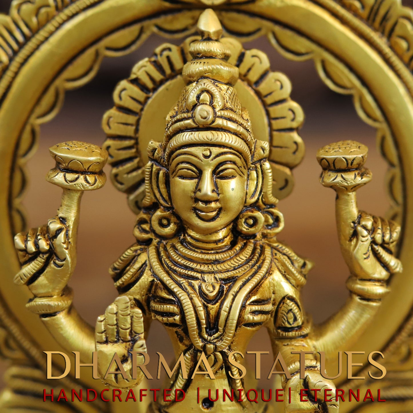 Brass Lakshmi seated with Frame, Golden Finish, 7.5"