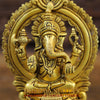 Brass Ganesh Laxmi, Seated on Carved Throne, Radiating Divine Wealth, Gold Finish, 7.5"