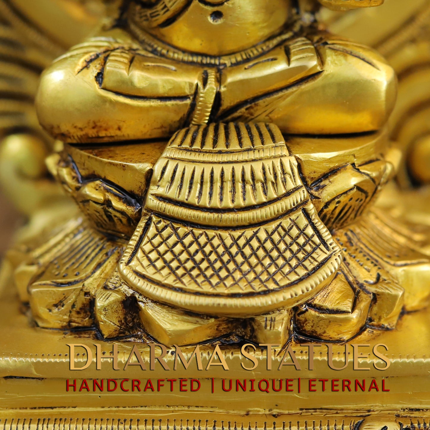 Brass Ganesh seated with Frame, Golden Finish, 7.5"