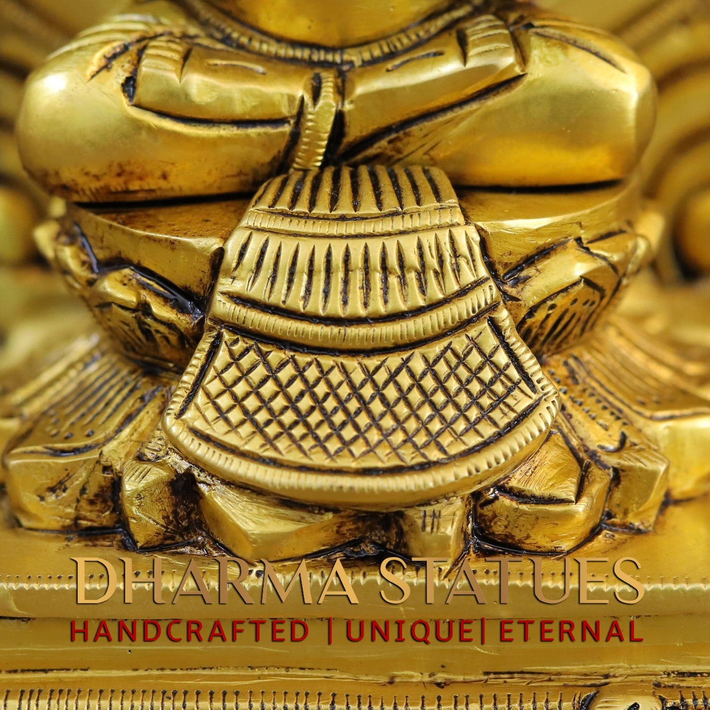 Brass Ganesh & Lakshmi seated on Throne, Golden Finish, 7.5"