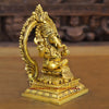 Brass Ganesh Laxmi, Seated on Carved Throne, Radiating Divine Wealth, Gold Finish, 7.5"