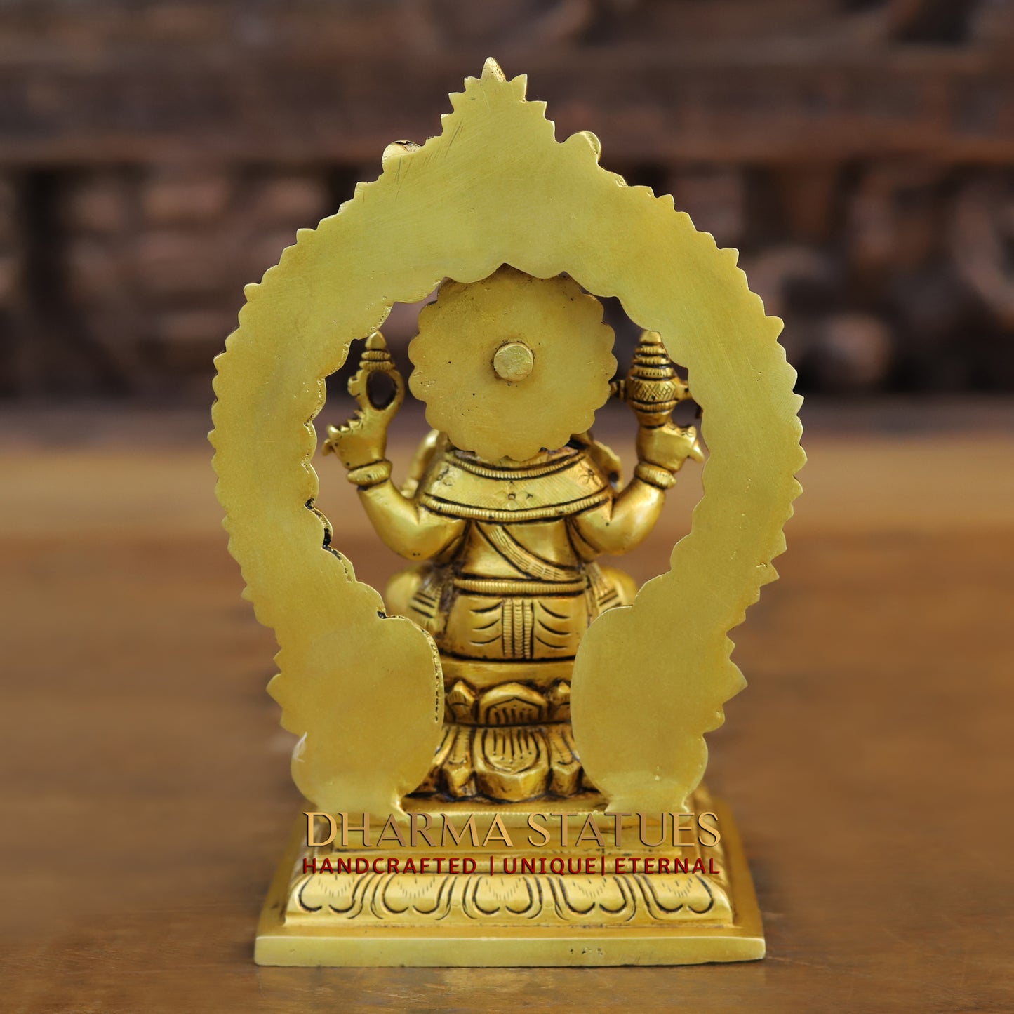 Brass Ganesh seated with Frame, Golden Finish, 7.5"