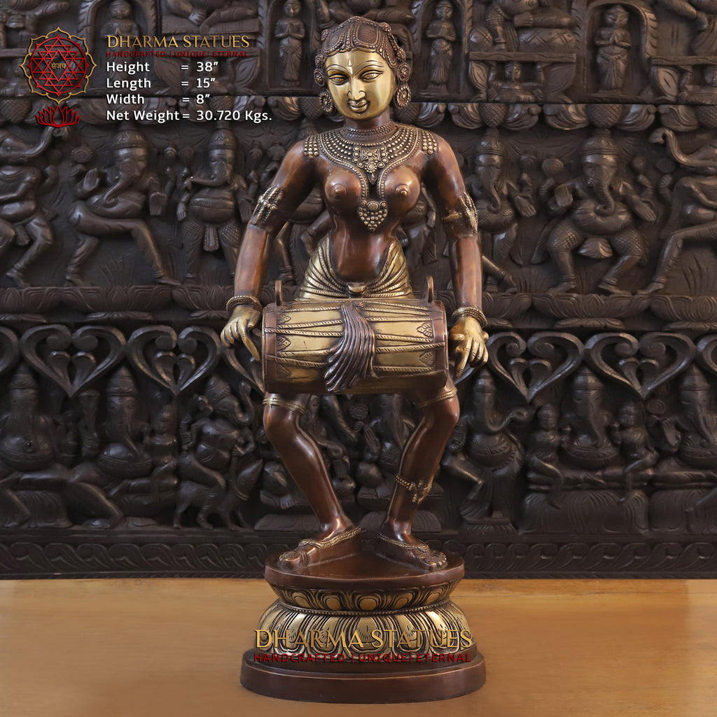 Brass Dholak Lady Dancing,Copper & Gold, 38" Front View