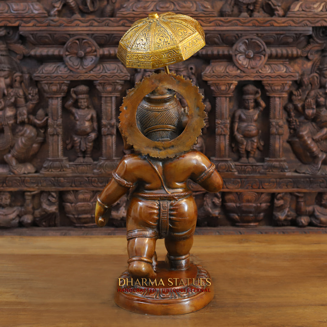 Brass Ganesha Idol, Walking with Umbrella, Golden and Copper Finish 24"