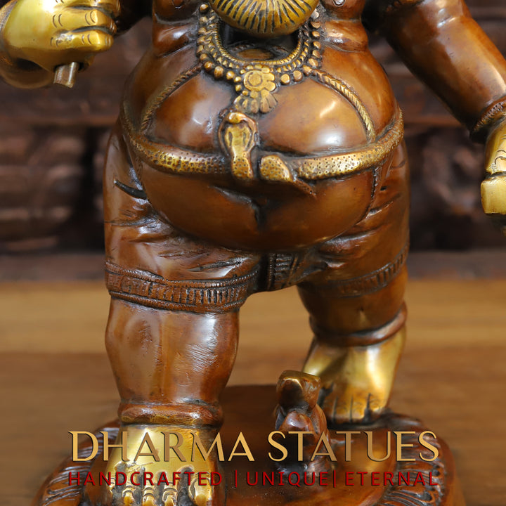 Brass Ganesha Idol, Walking with Umbrella, Golden and Copper Finish 24"