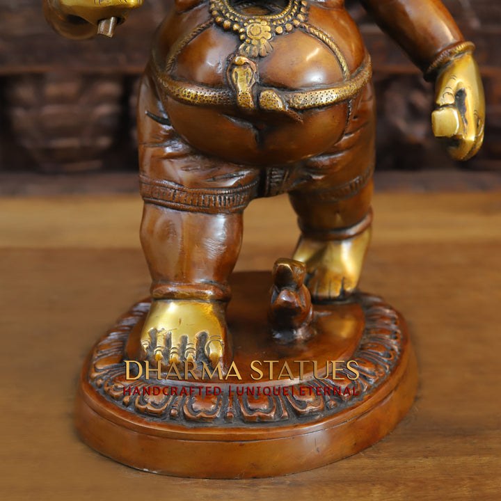 Brass Ganesha Idol, Walking with Umbrella, Golden and Copper Finish 24"