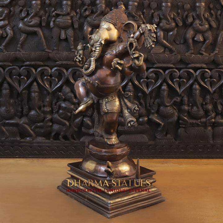 Brass Ganesh Dancing South Indian Style, Copper Gold, 30"