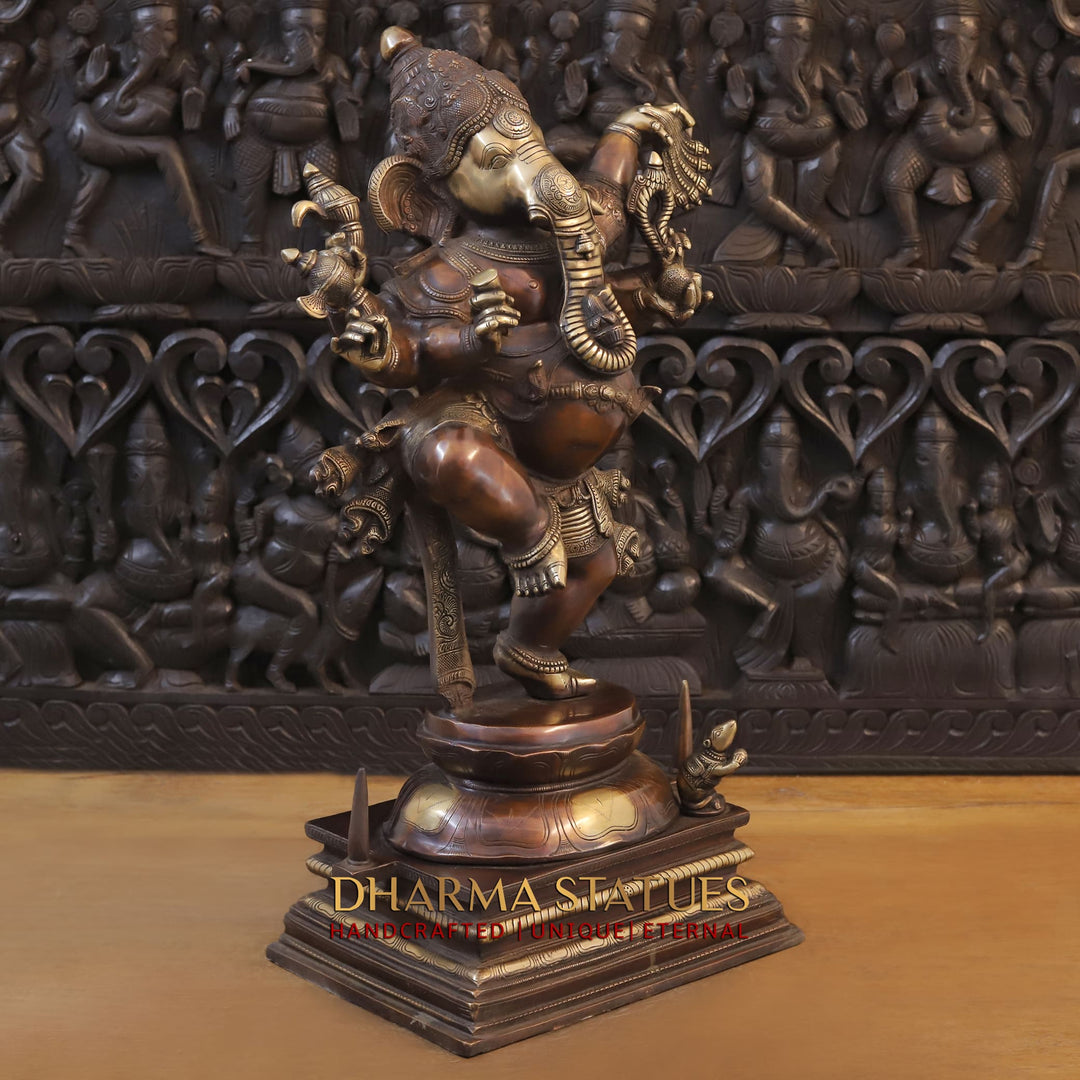 Brass Ganesh Dancing South Indian Style, Copper Gold, 30"