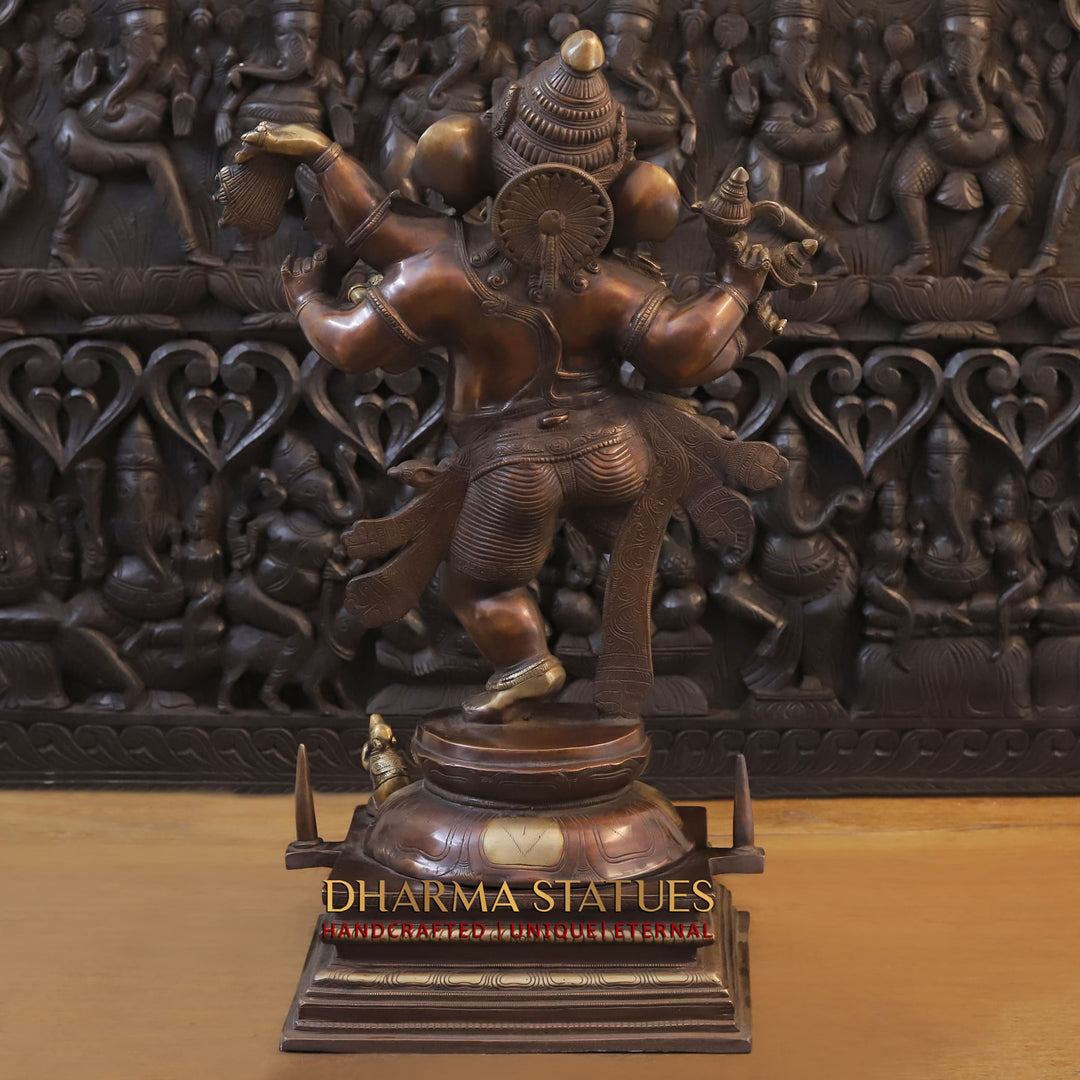 Brass Ganesh Dancing South Indian Style, Copper Gold, 30"