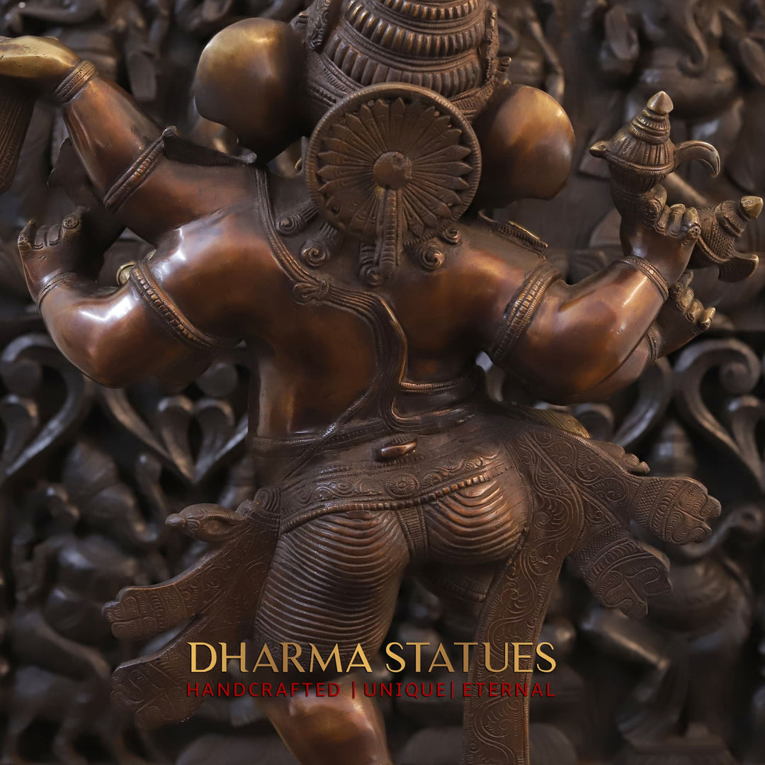 Brass Ganesh Dancing South Indian Style, Copper Gold, 30"