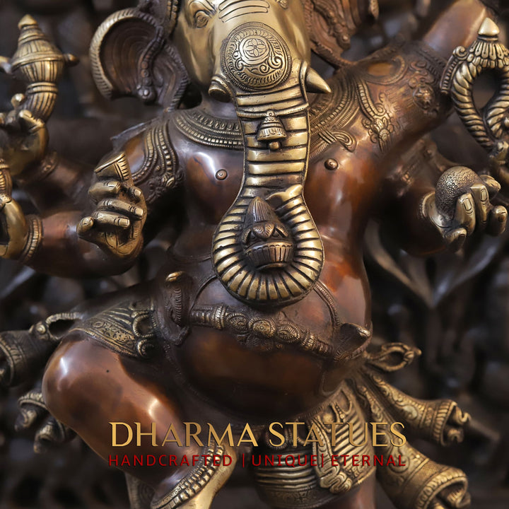 Brass Ganesh Dancing South Indian Style, Copper Gold, 30"