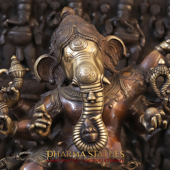 Brass Ganesh Dancing South Indian Style, Copper Gold, 30"