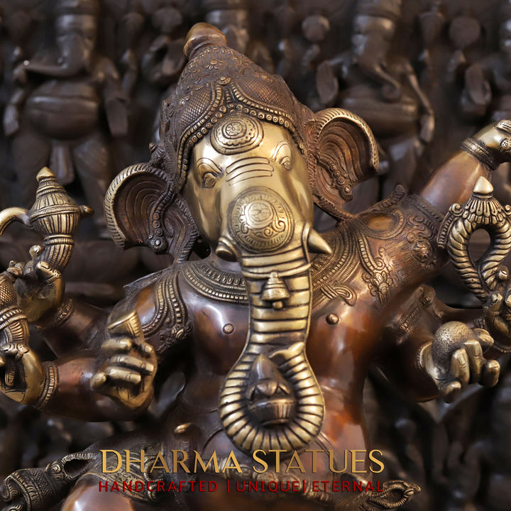 Brass Ganesh Dancing South Indian Style, Copper Gold, 30"