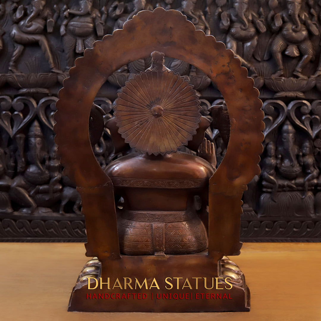 Brass Ganesh Seated On Throne, Copper Gold, 28"