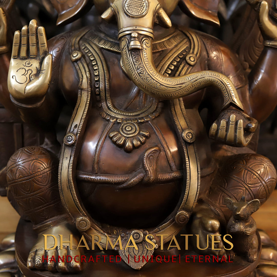 Brass Ganesh Seated On Throne, Copper Gold, 28"