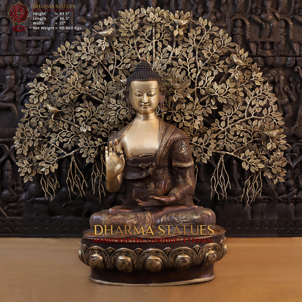 Brass Buddha Life Story With tree , Copper and Gold Finish, 43.5