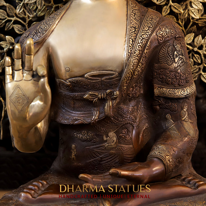 Brass Buddha Life Story With tree , Copper and Gold Finish, 43.5