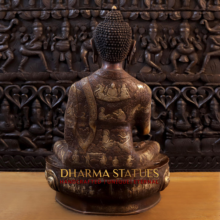 Brass Buddha Life Story With tree , Copper and Gold Finish, 43.5