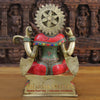 Brass Saraswati Idol, Seated on a Lotus with Sitar, Fine Stone and Golden work 16.5" back view