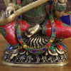 Brass Saraswati Idol, Seated on a Lotus with Sitar, Fine Stone and Golden work 16.5"