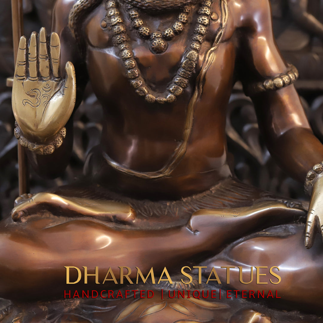 Brass Shiva Statue in Meditative Pose, Omnipotent Serenity, Copper Finish with Golden hues, 40"