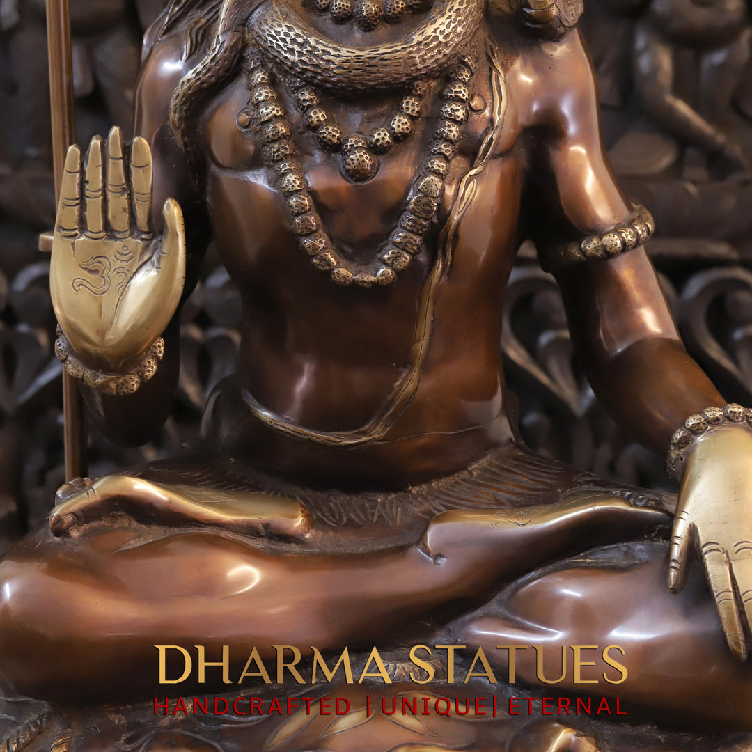 Brass Shiva Statue in Meditative Pose, Omnipotent Serenity, Copper Finish with Golden hues, 40"