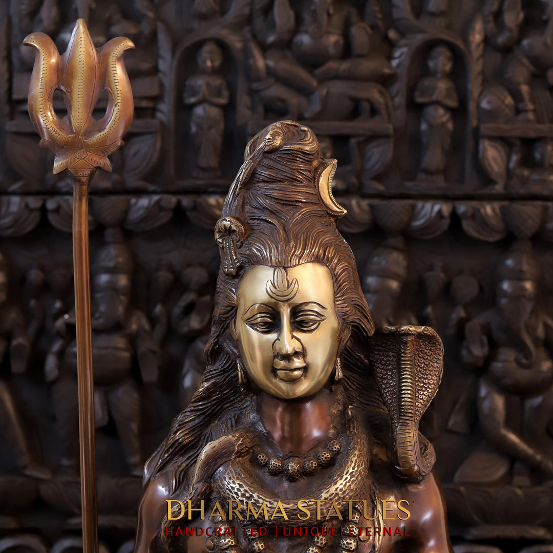 Brass Shiva Statue in Meditative Pose, Omnipotent Serenity, Copper Finish with Golden hues, 40"