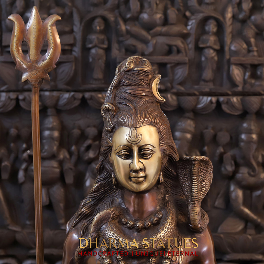 Brass Shiva Statue in Meditative Pose, Omnipotent Serenity, Copper Finish with Golden hues, 40"